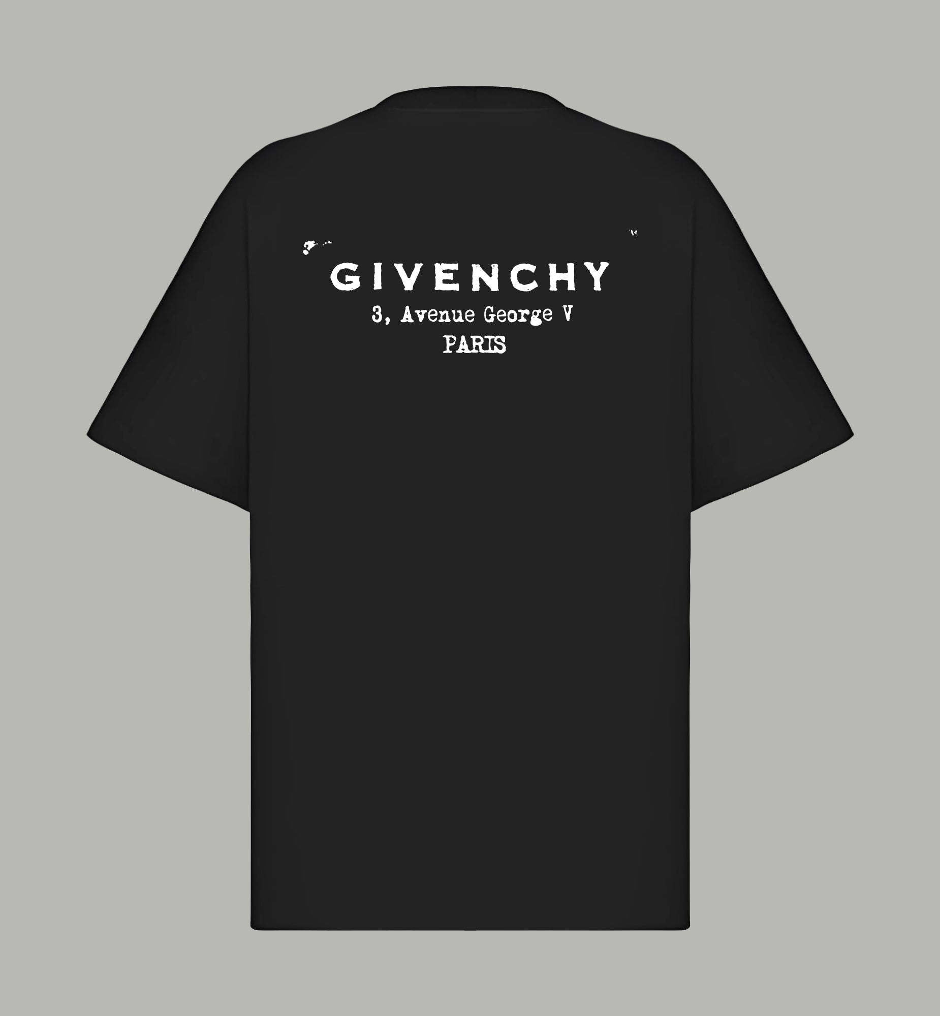 Black T-shirt with large back Givenchy graphic and address text