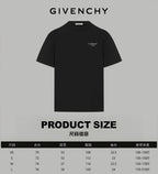 Black Givenchy T-shirt with product size chart