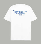 White Givenchy T-shirt with blue chest logo and Paris address print