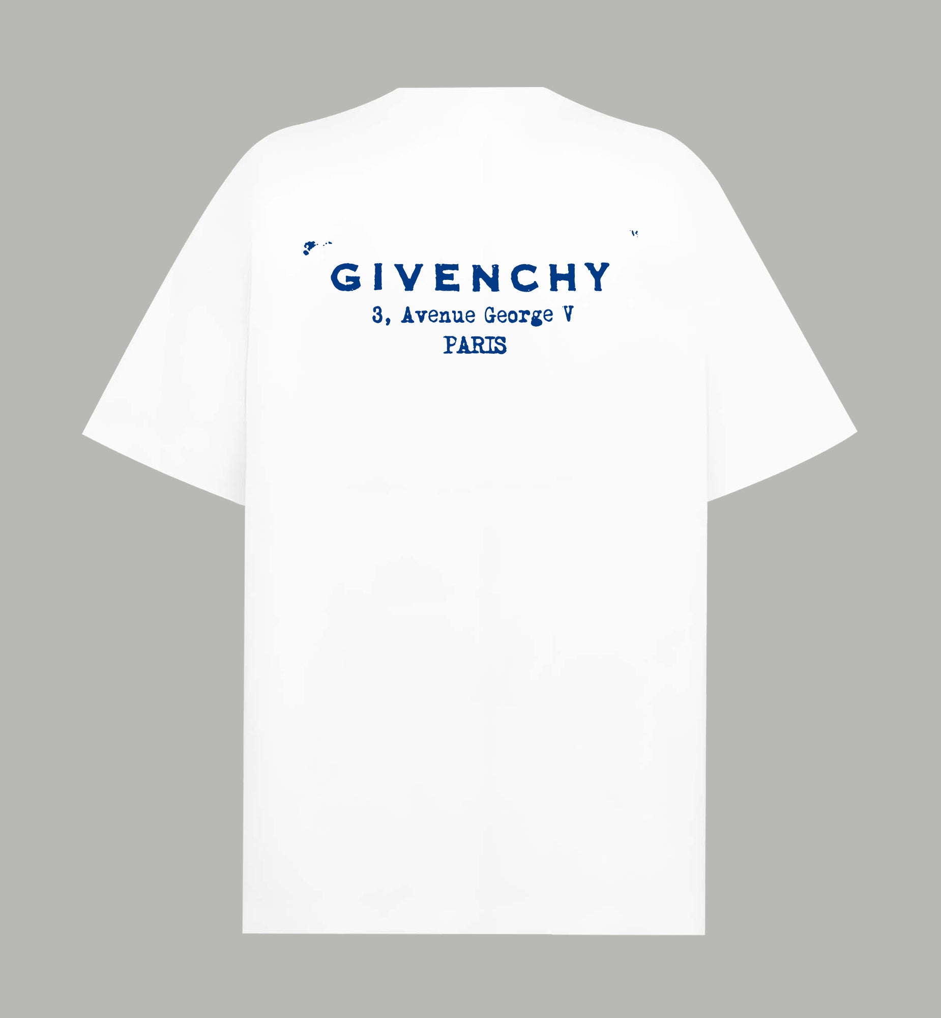 White Givenchy T-shirt with blue chest logo and Paris address print