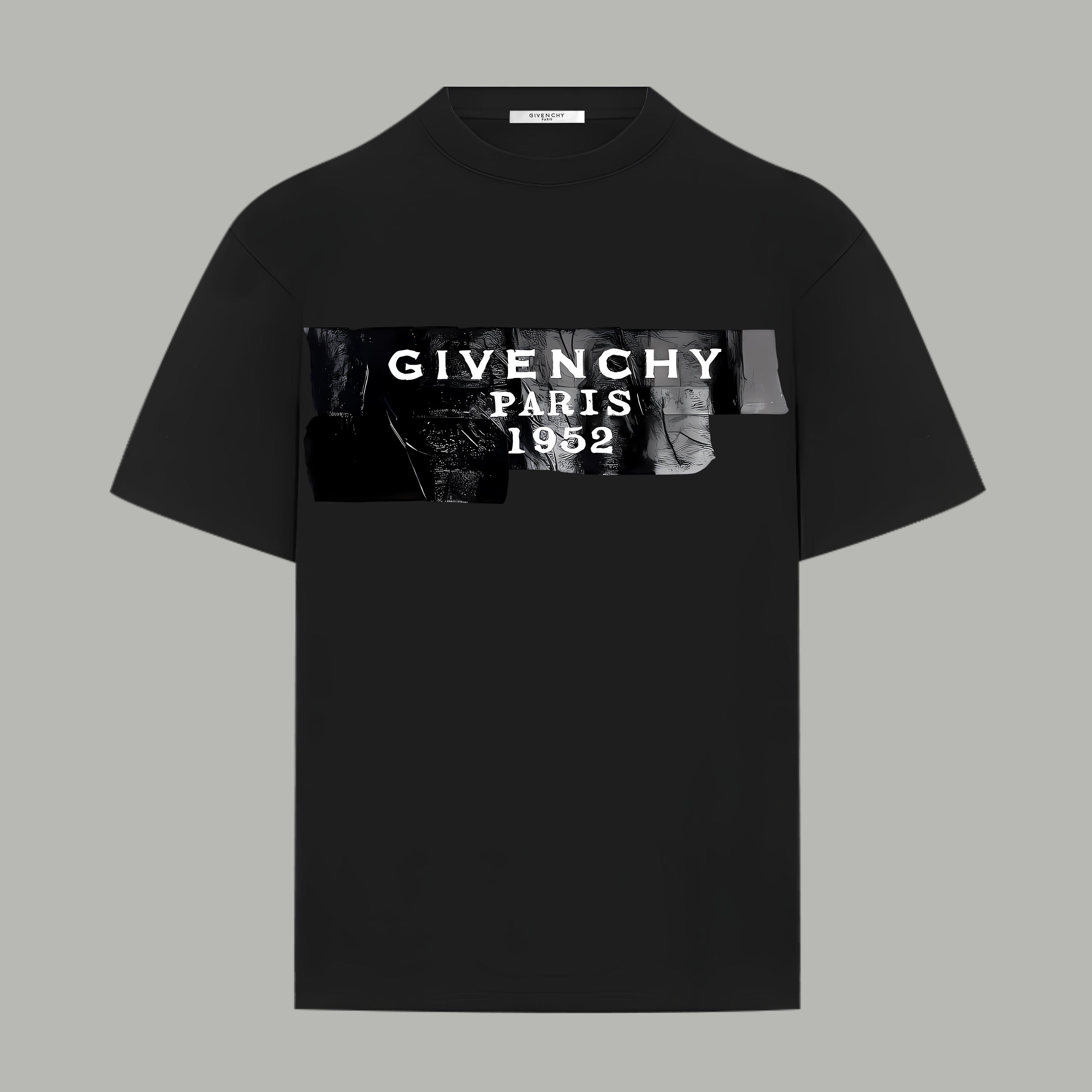 Black crewneck T-shirt with centered PARIS 1952 logo graphic