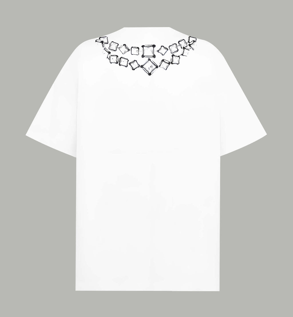 Givenchy white T-shirt with silver-tone square embellishment across upper back