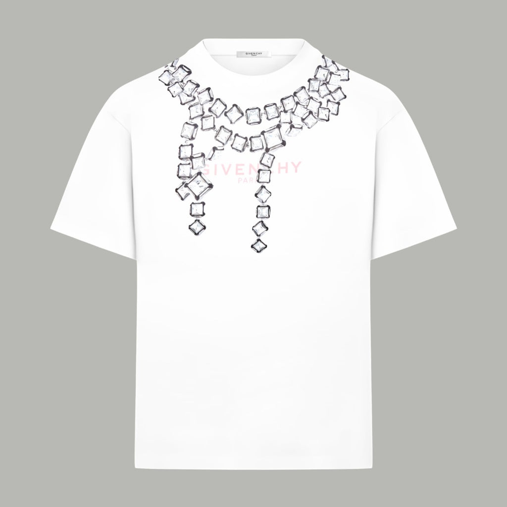 Givenchy white T-shirt with silver-tone square embellishment at neckline
