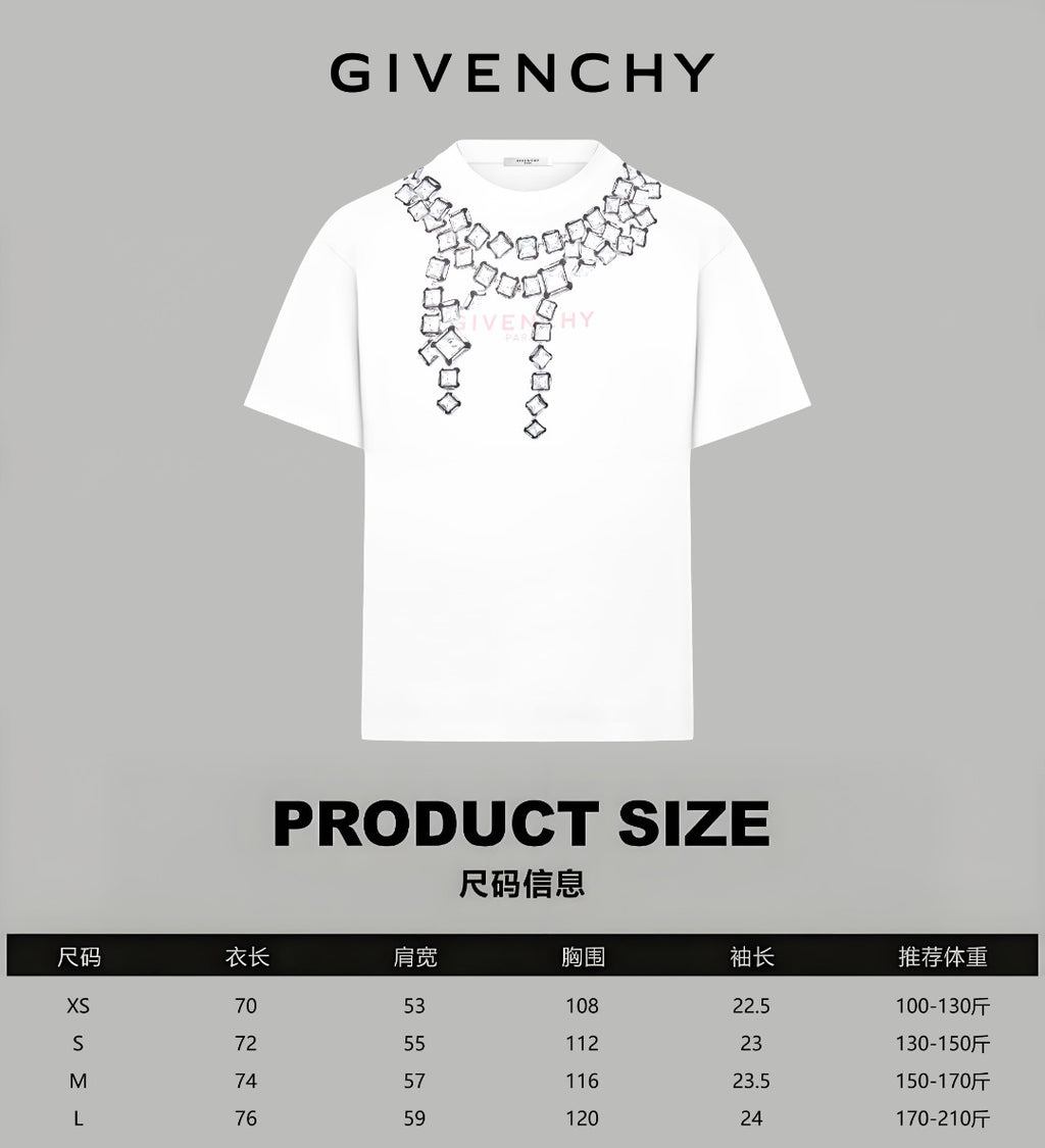 Givenchy white T-shirt with silver-tone square embellishment at crew neck