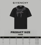 Givenchy T-shirt size chart with front crystal logo graphic