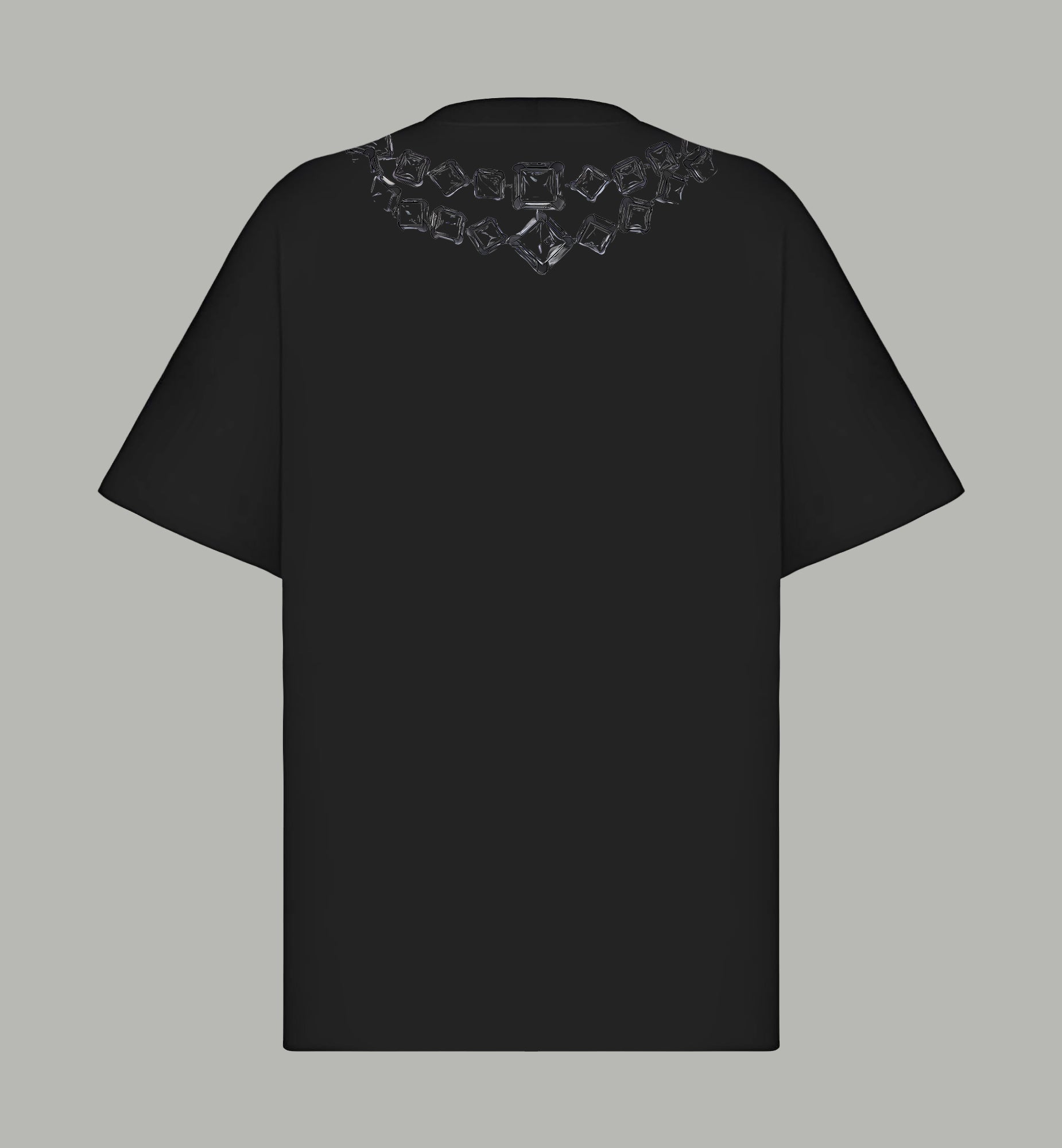 Black T-shirt back with crystal logo detail at upper yoke
