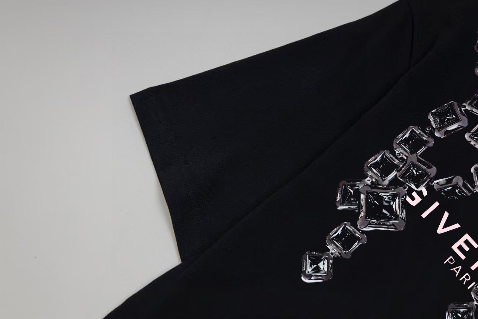 Black T-shirt with crystal GIVENCHY PARIS shoulder design