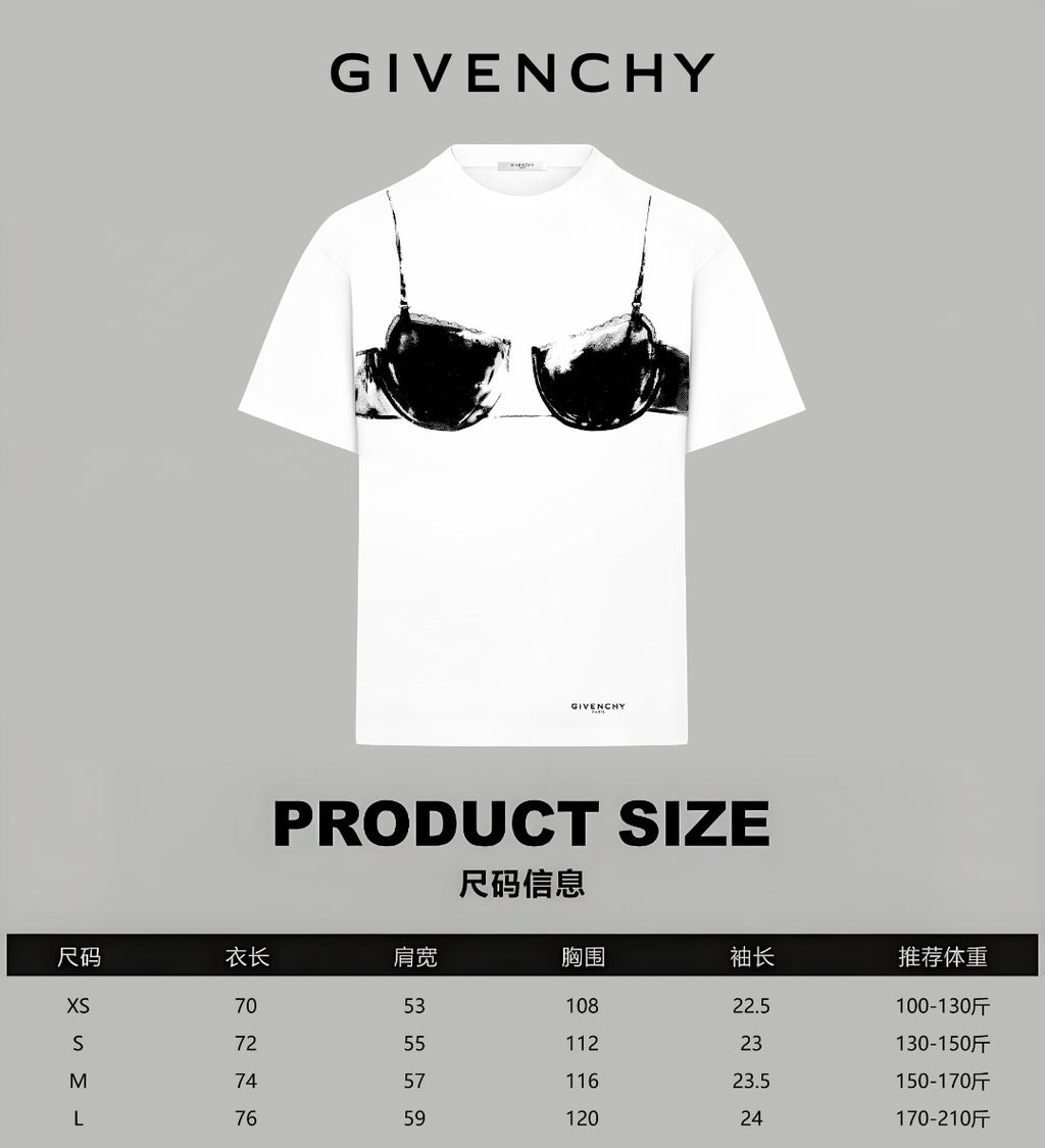Givenchy T-shirt front with product size chart