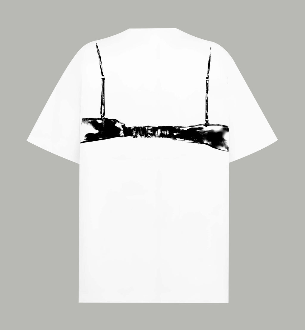 Givenchy T-shirt, white, back print with black bra graphic stripe
