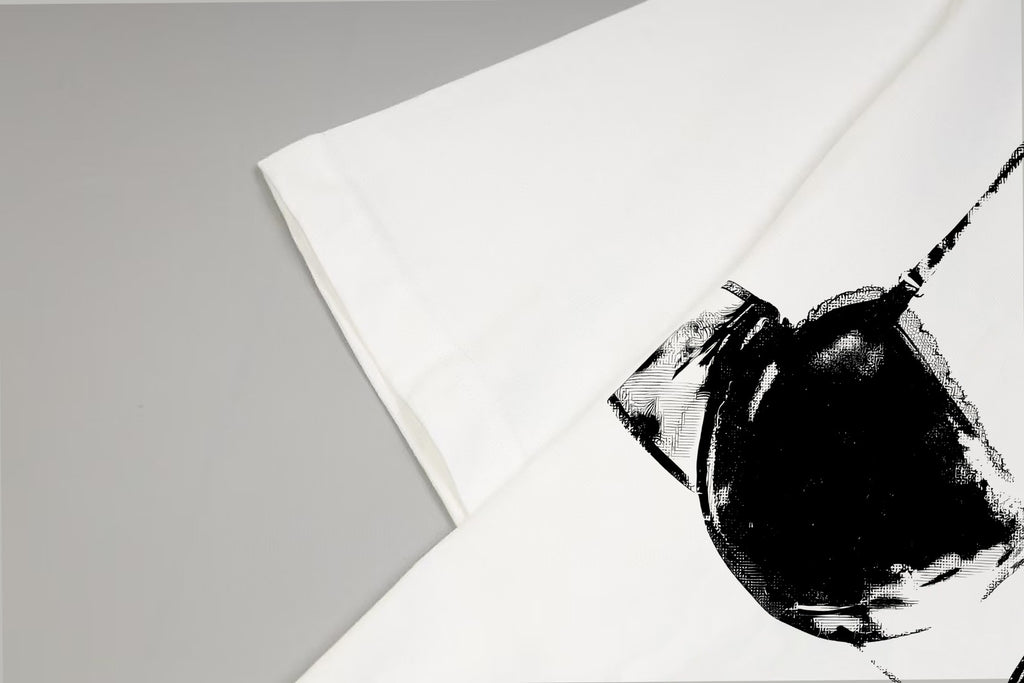 Givenchy T-shirt close-up, white fabric with black bra graphic