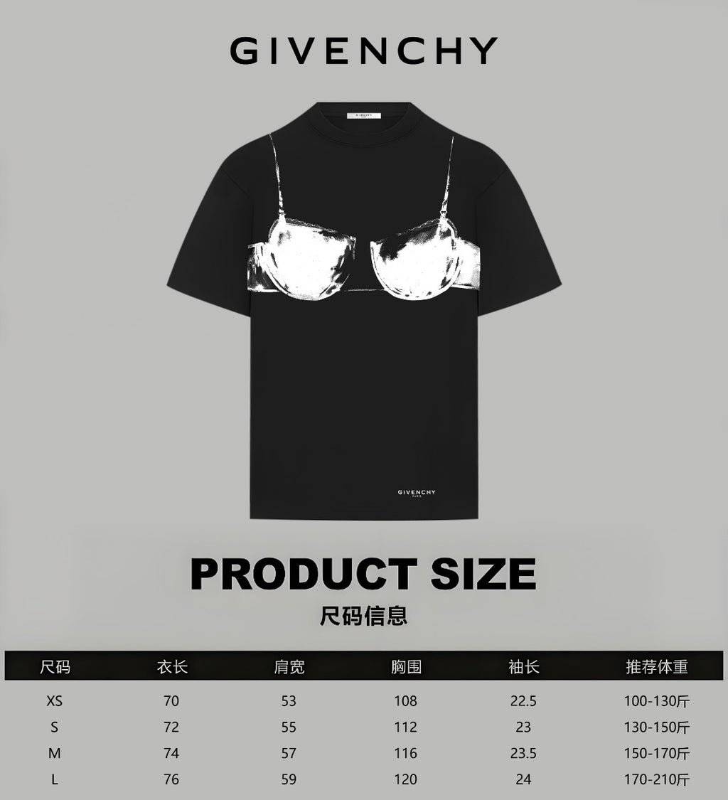 Black T-shirt front view with white bust-print graphic and Givenchy logo