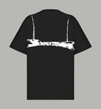 Black T-shirt with large white vertical chest graphic and Givenchy logo