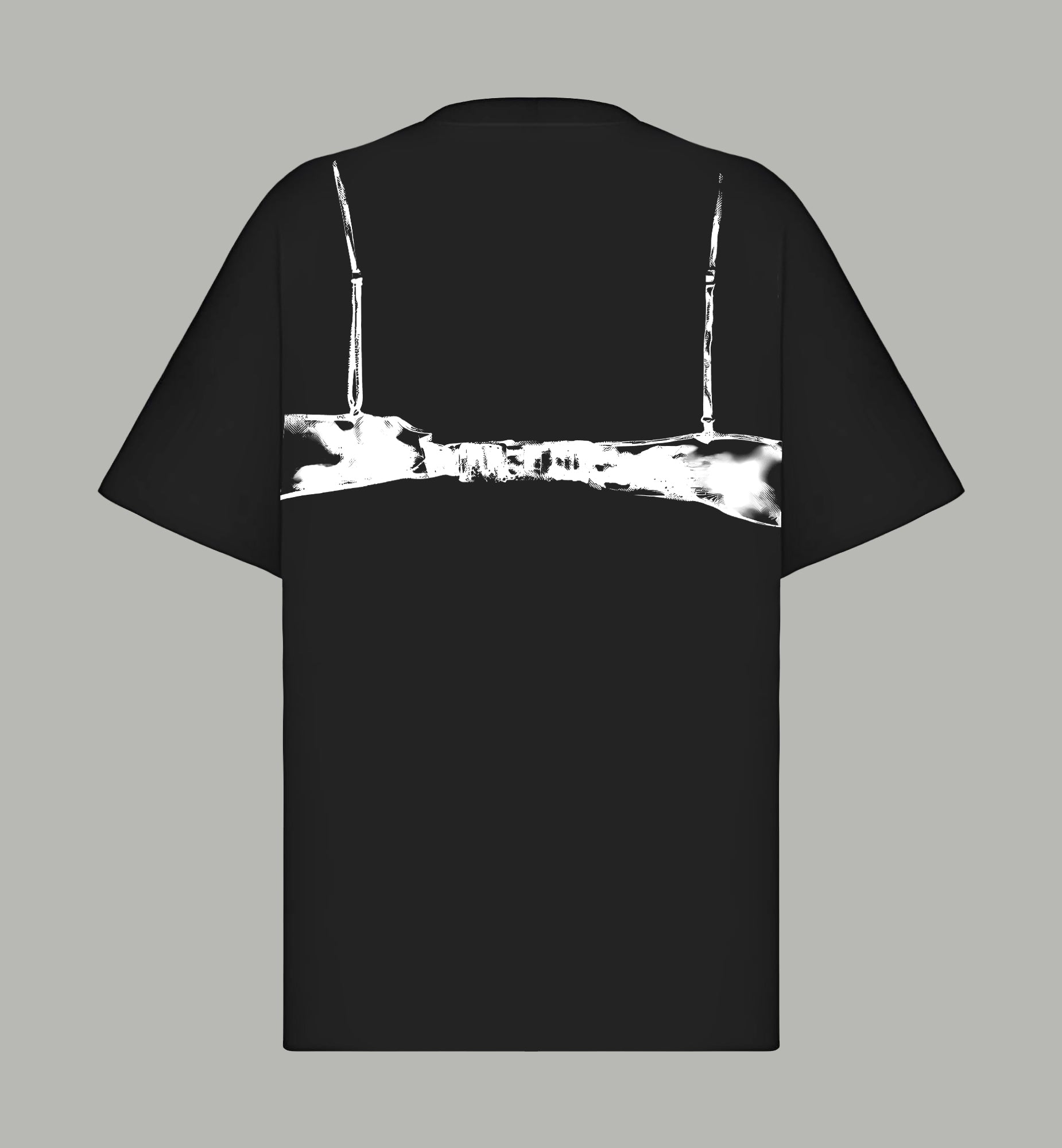 Black T-shirt with large white vertical chest graphic and Givenchy logo