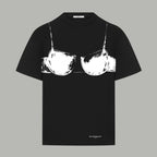 Black T-shirt with white bust-print graphic and Givenchy logo at hem