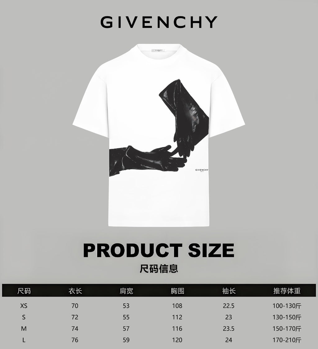 White T-shirt with black graphic print and Givenchy chest logo
