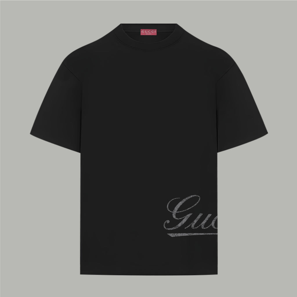 Givenchy T-shirt in dark black with crew neck and partial script logo at hem