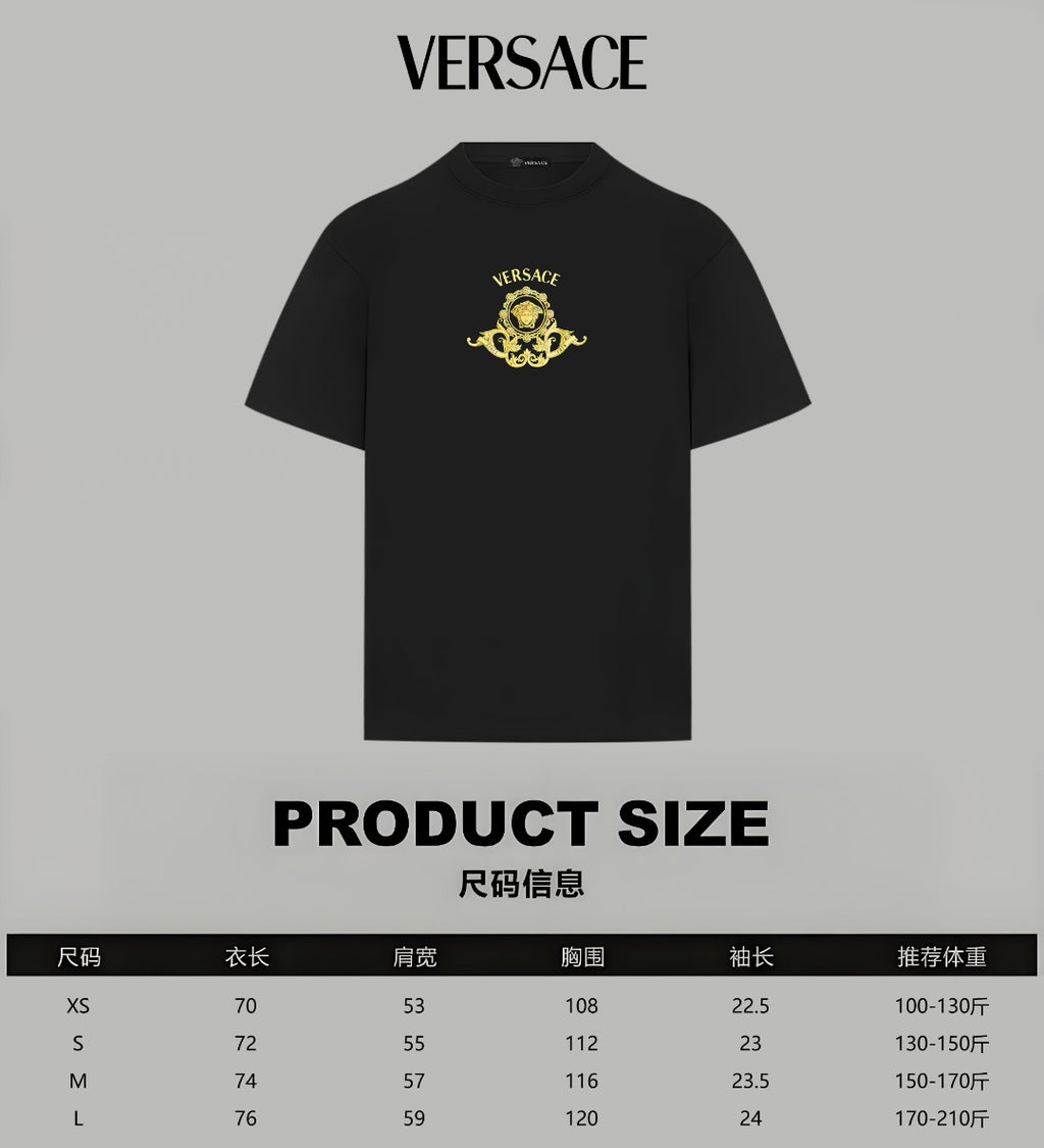 Black Versace T-shirt with small gold logo on chest