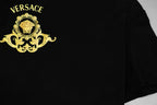 Black Versace T-shirt with large gold crest logo