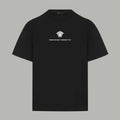 Black crewneck T-shirt with small Versace graphic on chest