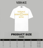 White T-shirt with gold VERSACE MILANO logo print, short sleeves, crew neck.