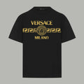 Black Versace T-shirt with gold VERSACE MILANO graphic on chest