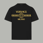 Black Versace T-shirt with gold VERSACE MILANO graphic on chest