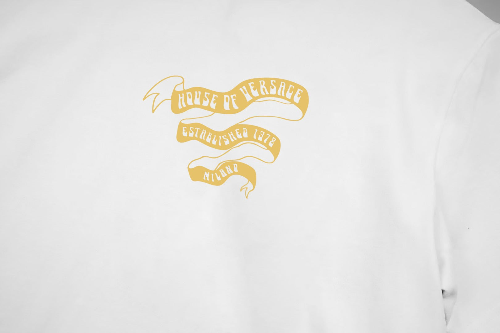 White Versace T-shirt with gold embroidered-style chest logo