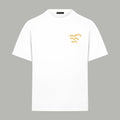 White Versace T-shirt with small gold logo on the chest