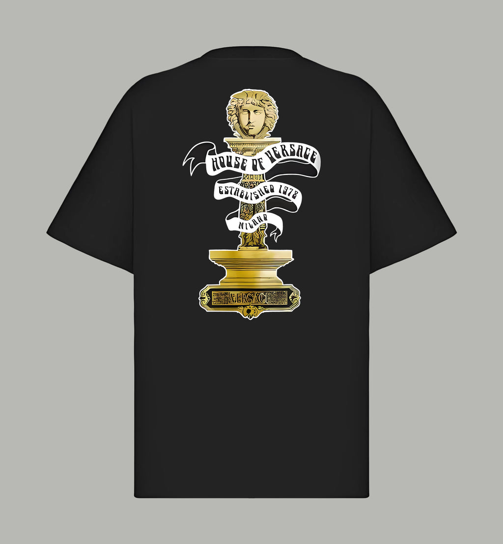 Black Versace T-shirt with back crest and Medusa graphic print