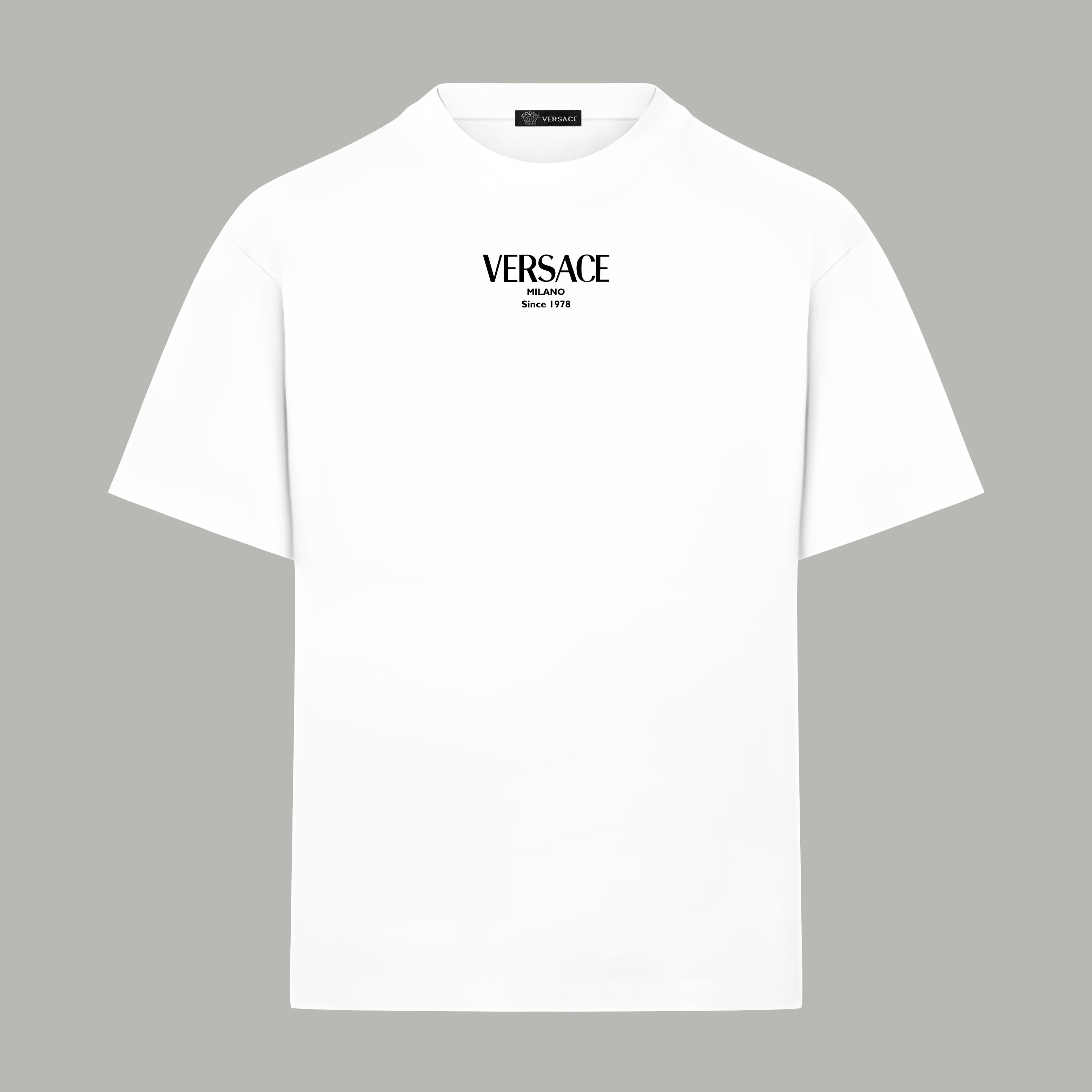 White Versace crewneck T-shirt with VERSACE Milano chest logo