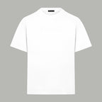 White crew-neck short-sleeve T-shirt with subtle VERSACE logo print