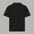 Black crew-neck T-shirt with tonal VERSACE logo print on the front