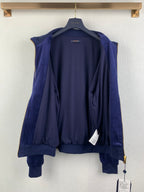 Louis Vuitton long clothes dark blue hoodie with hood open and interior back view