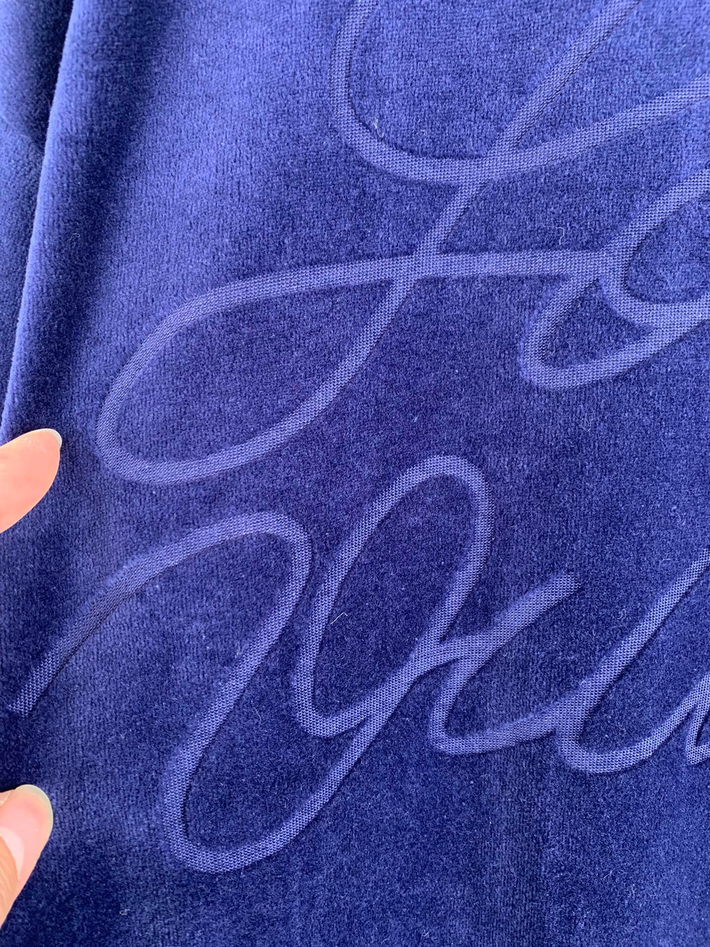 Louis Vuitton long clothes dark blue fabric with large embroidered signature graphic