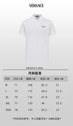 White Versace polo shirt size chart with measurement table