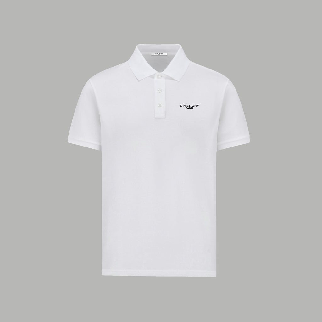 White Givenchy polo shirt with button placket and embroidered chest logo