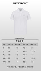 White Givenchy polo shirt with product size chart table shown