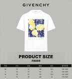 White T-shirt front with navy and yellow graphic print