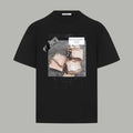 Black graphic T-shirt with square photo print on the chest
