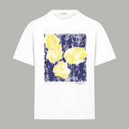 White Givenchy T-shirt with navy and yellow abstract flower graphic print