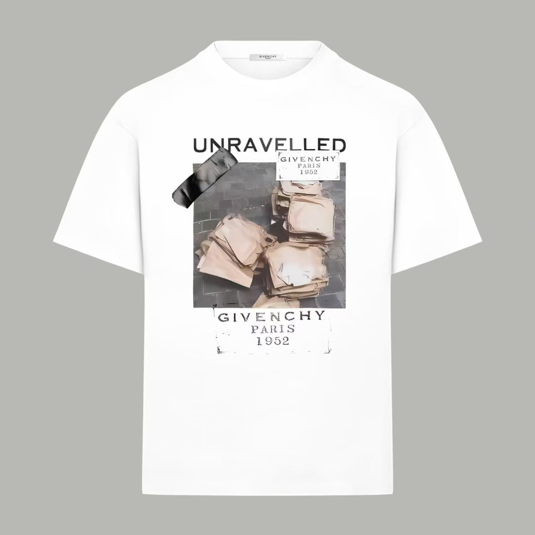 White Givenchy T-shirt with UNRAVELLED front graphic print