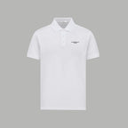 White polo shirt with button placket and embroidered logo on chest