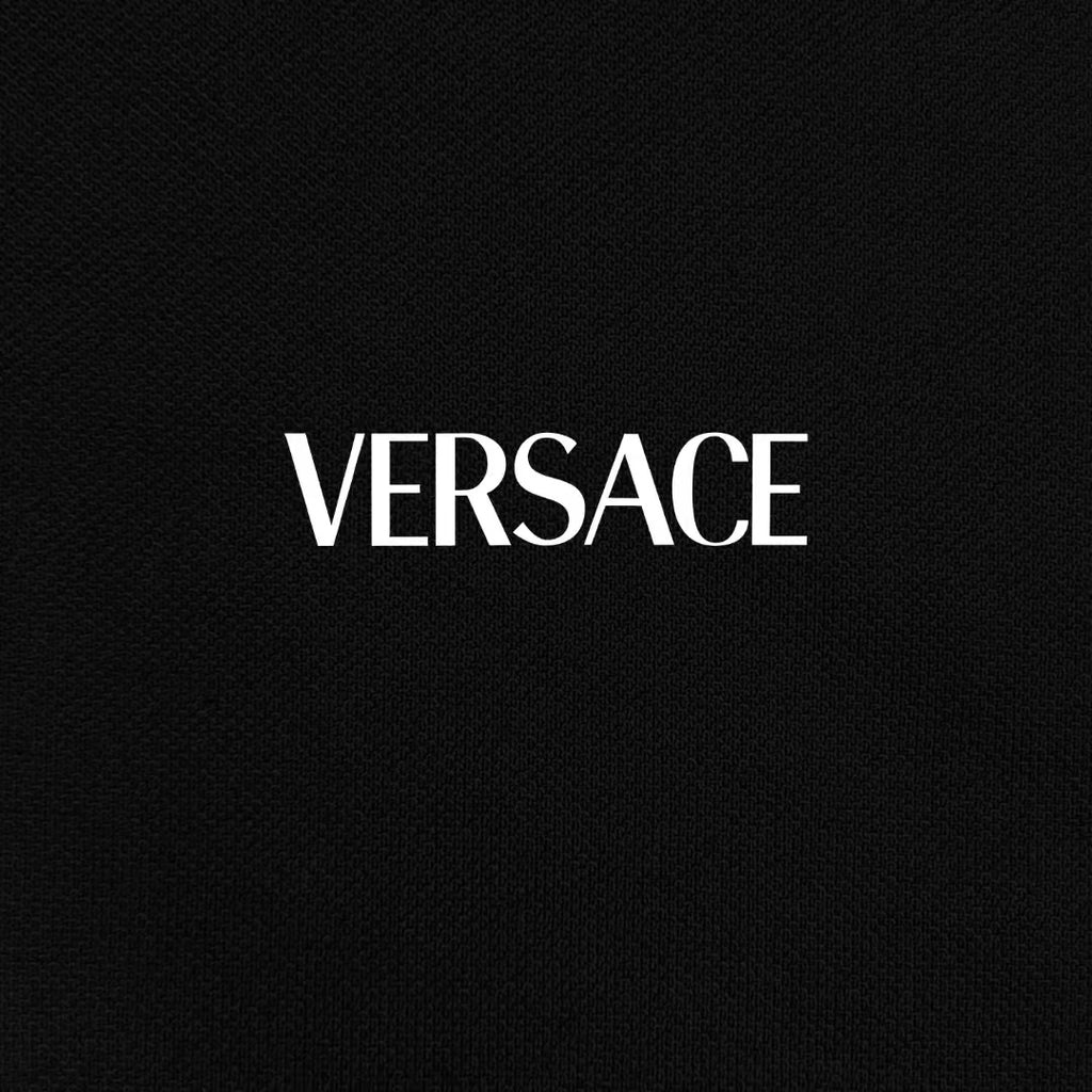 Black Versace polo shirt fabric with VERSACE logo print