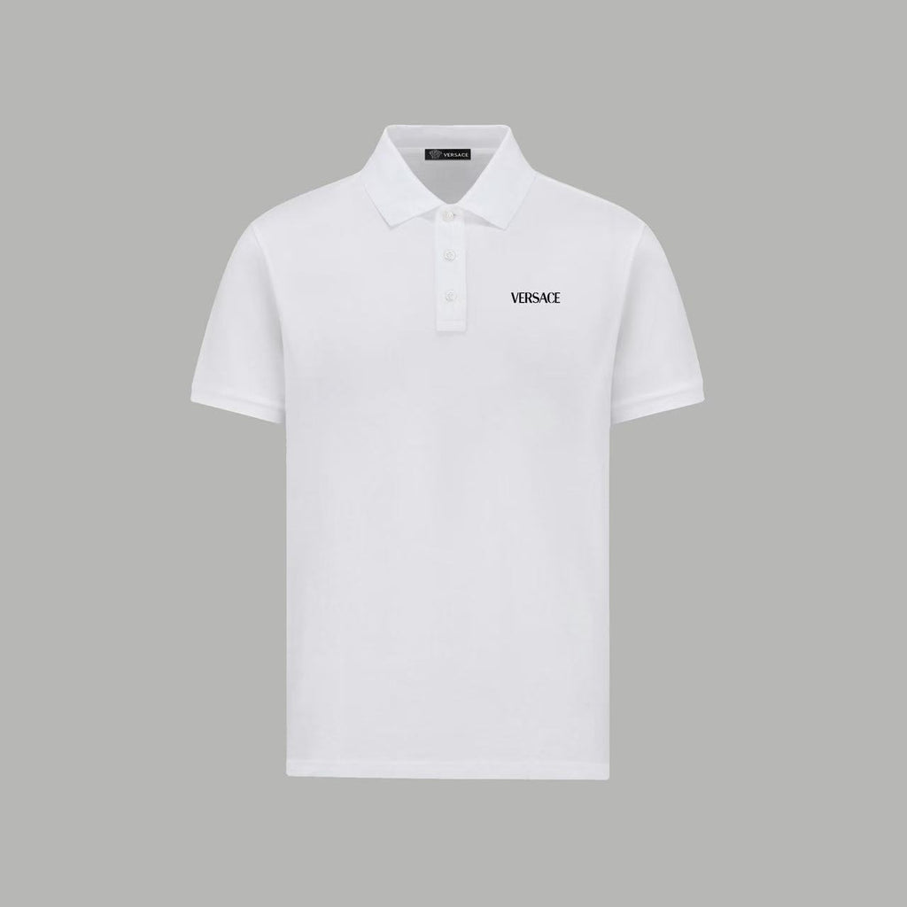 White Versace polo shirt with button placket and chest logo