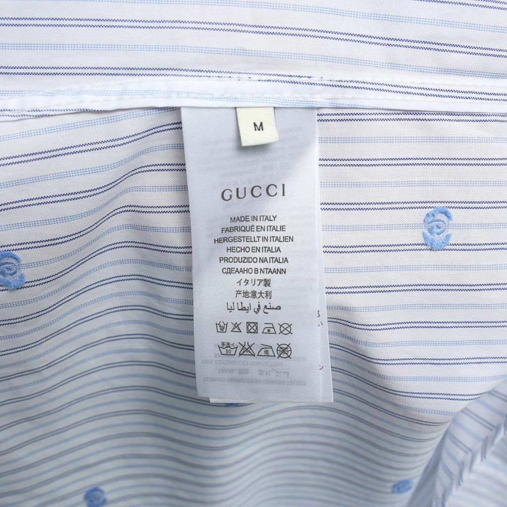 Short-sleeve striped shirt with care label and inside neck tag