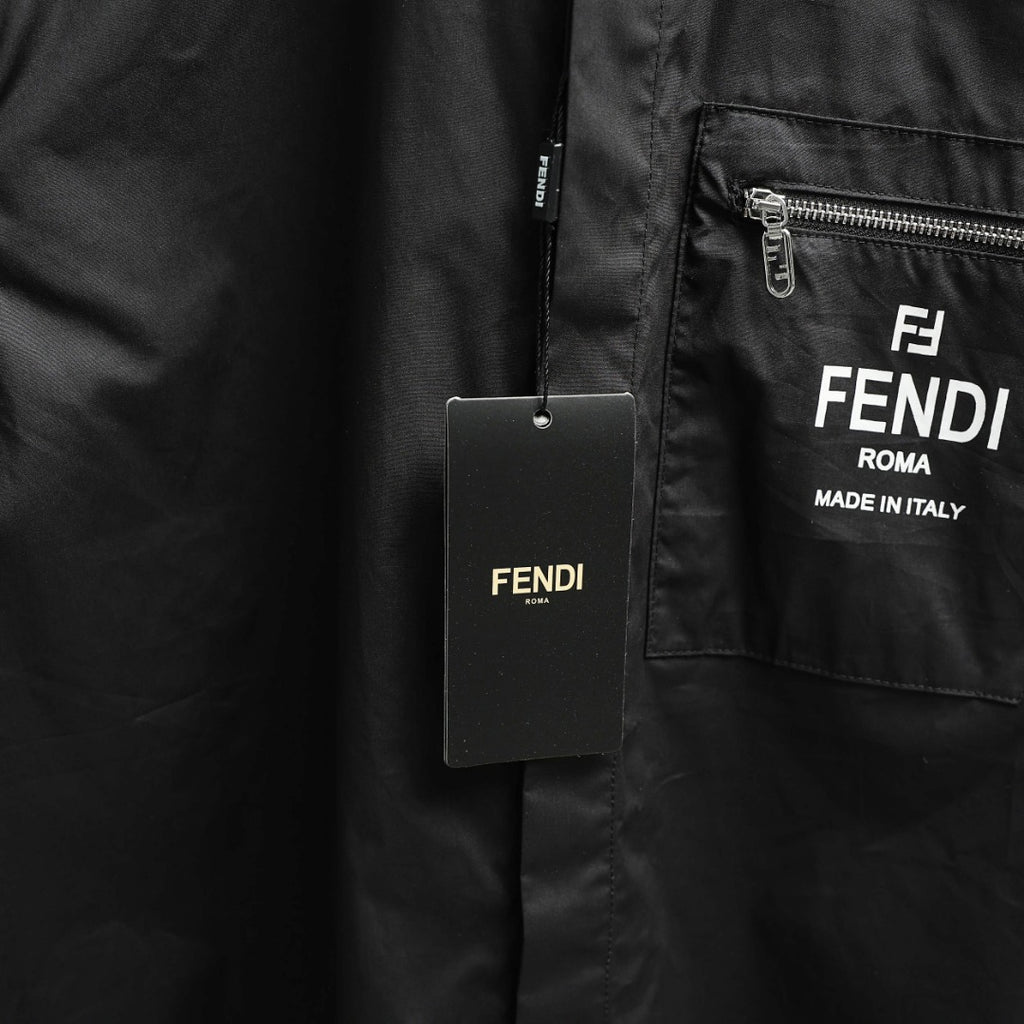 Fendi short-sleeve shirt with chest pocket zipper and hanging brand label