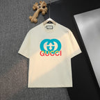 Cream T-shirt with Gucci logo front print on a hanger