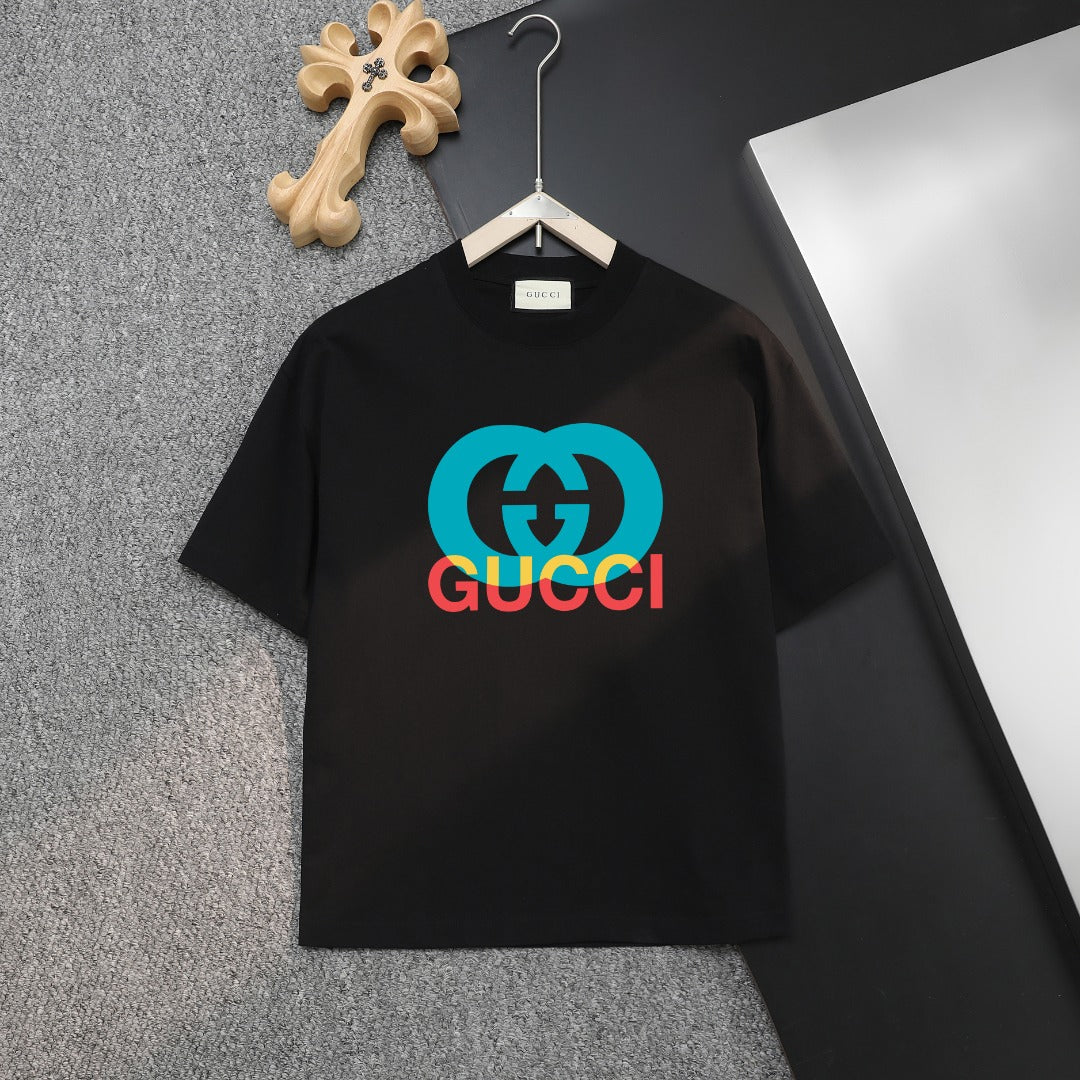 Black Gucci T-shirt with large multicolor GG logo graphic