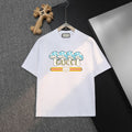 Gucci white short-sleeve T-shirt with multicolor mushroom GUCCI logo graphic