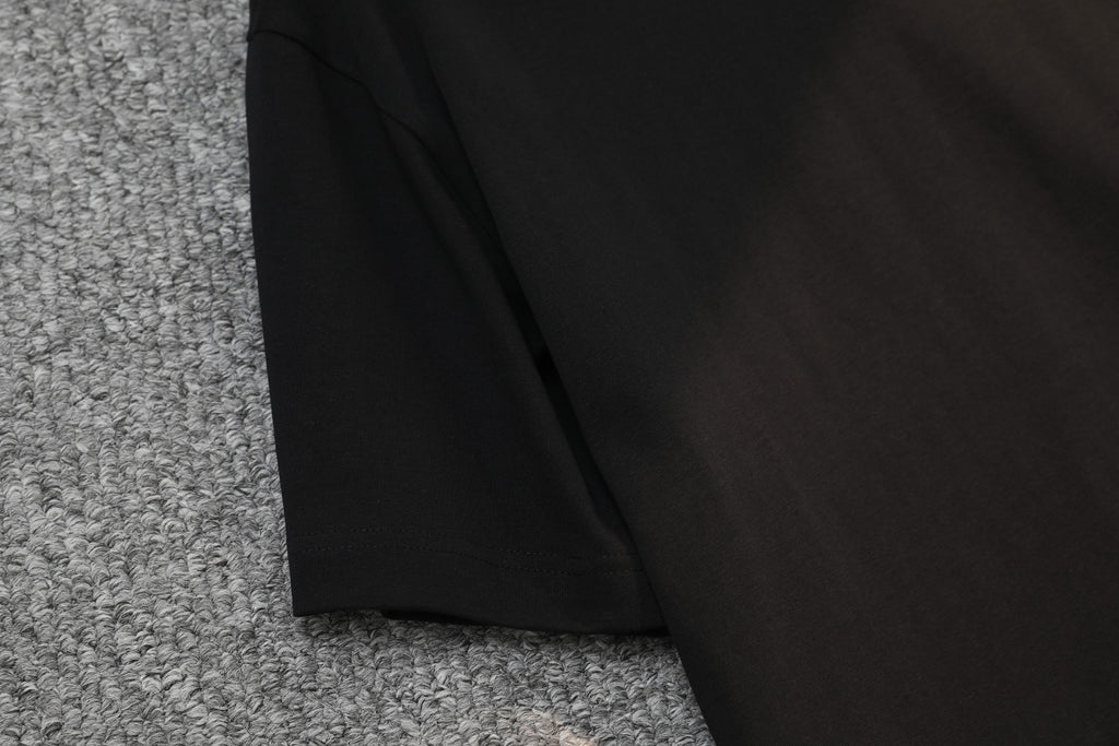 Black T-shirt side view with straight hem